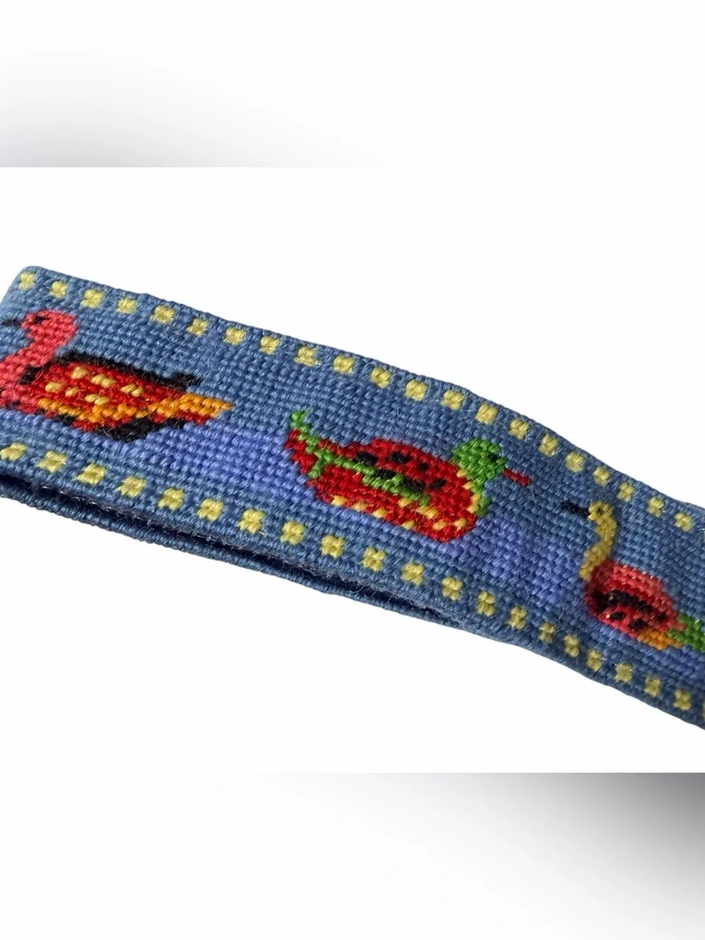 Vintage L.L. Bean Mallard Duck Needlepoint D-Ring Belt - Size XS/S